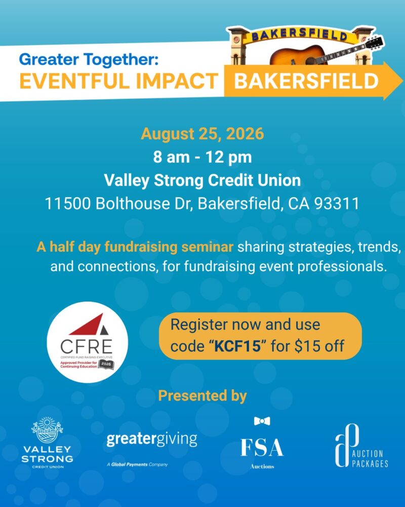 Eventful Impact Bakersfield event flyer, August 25, 2026, at Valley Strong Credit Union