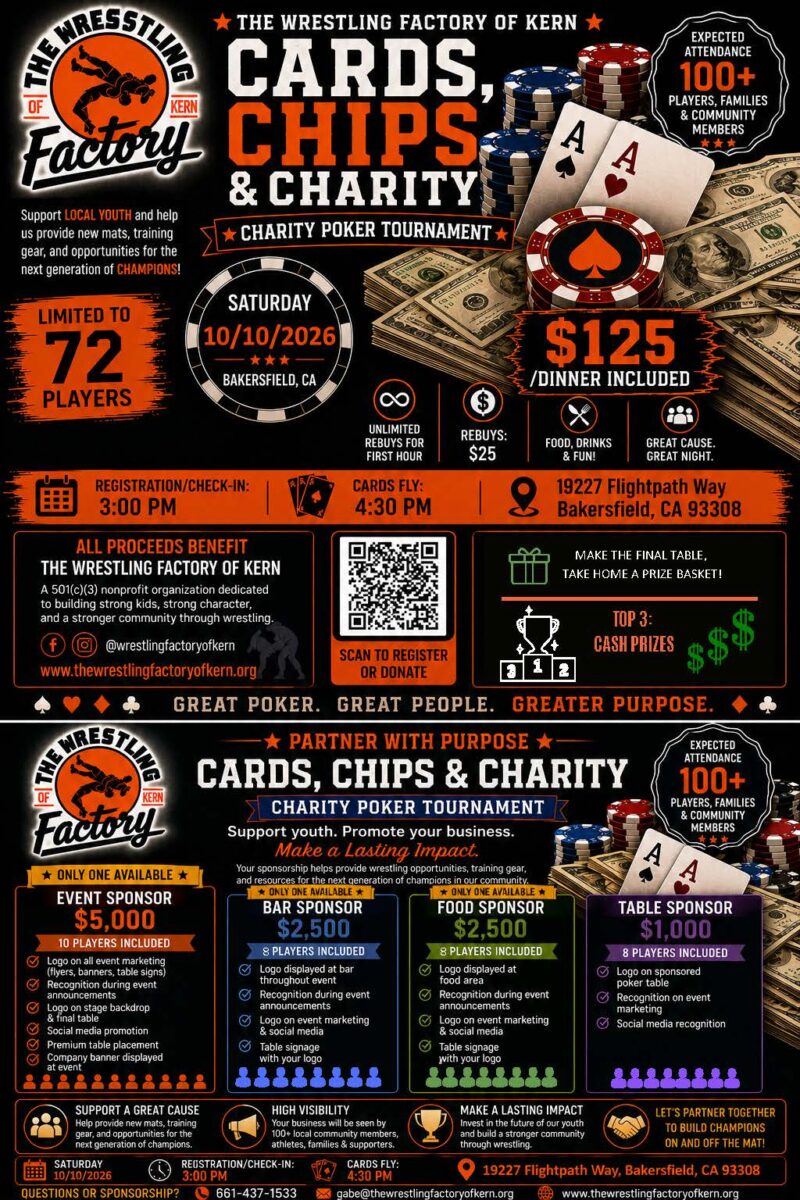 Cards, Chips & Charity poker tournament flyer